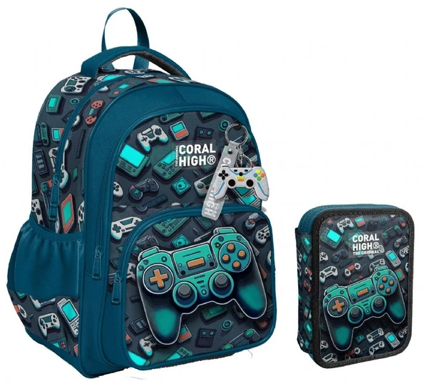 Coral High Nefti Yeşil Oyun Konsolu Erkek Çocuk Okul Çantası ve Organizer Kalemlik Seti ürün görseli 1