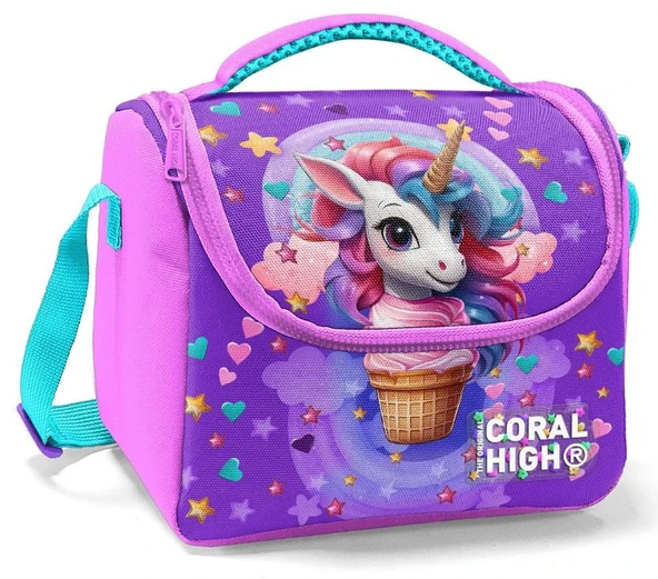 Coral High Kız Çocuk Termoslu Beslenme Çantası - Mor Pembe Dondurma Unicorn, Kız Çocuk ürün görseli 1