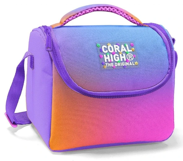 Coral High İlkokul Kız Çocuk Okul Beslenme Çantası, Turuncu Mor Renk Geçişli, Termoslu (Isı Yalıtımlı) ürün görseli 1