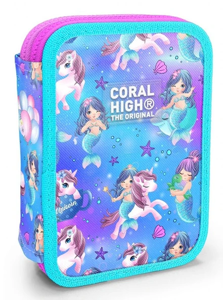 Coral High İki Katlı Organizer Kalemlik - Turkuaz Unicorn, Kız Çocuk, Turkuaz Unicorn ürün görseli 1