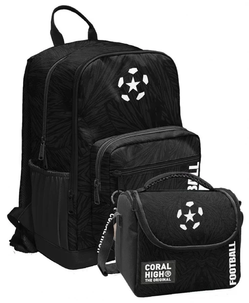 Coral High İlkokul ve Ortaokul Sırt Çantası ve Beslenme Seti - Erkek Çocuklar İçin Siyah Beyaz Futbol ürün görseli 1