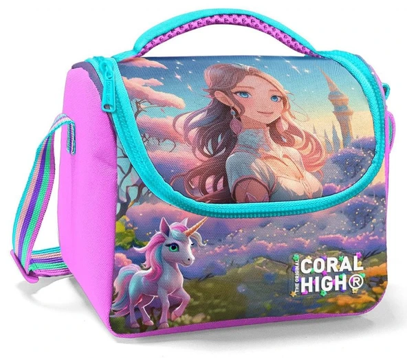 Coral High İlkokul Kız Çocuk Okul Beslenme Çantası, Turkuaz Pembe Anime Kız, Termoslu (Isı Yalıtımlı) ürün görseli 1