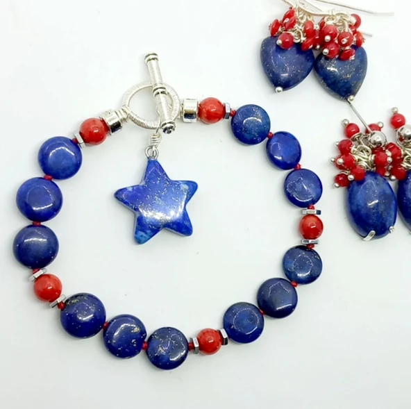 2283 Lapis lazuli Mercan el yapımı düğümlü bileklik ürün görseli 1