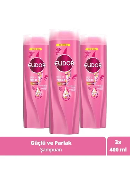 Elidor Superblend Saç Bakım Şampuanı Güçlü ve Parlak E Vitamini Makademya Yağı 400 ml X3 ürün görseli 1