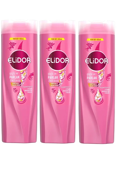 Elidor Superblend Şampuan ve Bakım Kremi Güçlü ve Parlak 2'si 1 Arada E Vitamini Makademya Yağı Kolajen 400 ml x3 ürün görseli 1