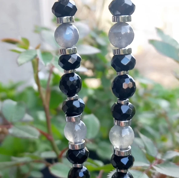 2206 Hypersthene Oniks Labradorit el yapımı kolye - Resim 8