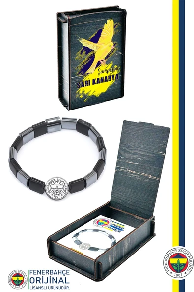 Fenerbahçe Orijinal Lisanslı Fb Logo Mat Onix Doğaltaş Bileklik Kanarya Baskılı Hediye Ahşap Kutulu ürün görseli 1
