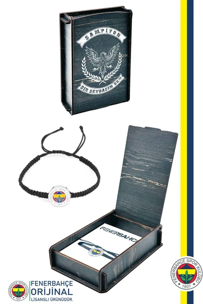 Fenerbahçe Orijinal Lisanslı Fb Logo Makrome Siyah Bileklik Hediyelik Ahşap Kutulu ürün görseli 1