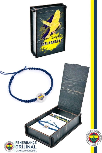 Fenerbahçe Orijinal Lisanslı Fb Logo Makrome Bileklik Kanarya Baskılı Hediyelik Ahşap Kutulu ürün görseli 1
