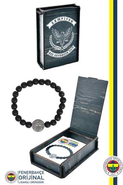 Fenerbahçe Orijinal Lisanslı FB Logo Mat Onix Doğaltaş Bileklik Hediyelik Ahşap Kutulu ürün görseli 1