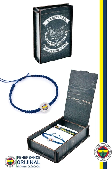 Fenerbahçe Orijinal Lisanslı Fb Logo Makrome Bileklik Hediyelik Ahşap Kutulu ürün görseli 1