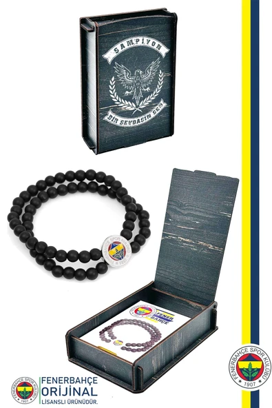 Fenerbahçe Orijinal Lisanslı Fb Logo Çiftli Mat Onix Doğaltaş Bileklik Hediyelik Ahşap Kutulu ürün görseli 1