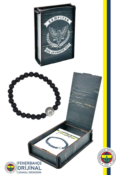 Fenerbahçe Orijinal Lisanslı Fb Logo Lav Taşı Doğaltaş Bileklik Hediyelik Ahşap Kutulu ürün görseli 1
