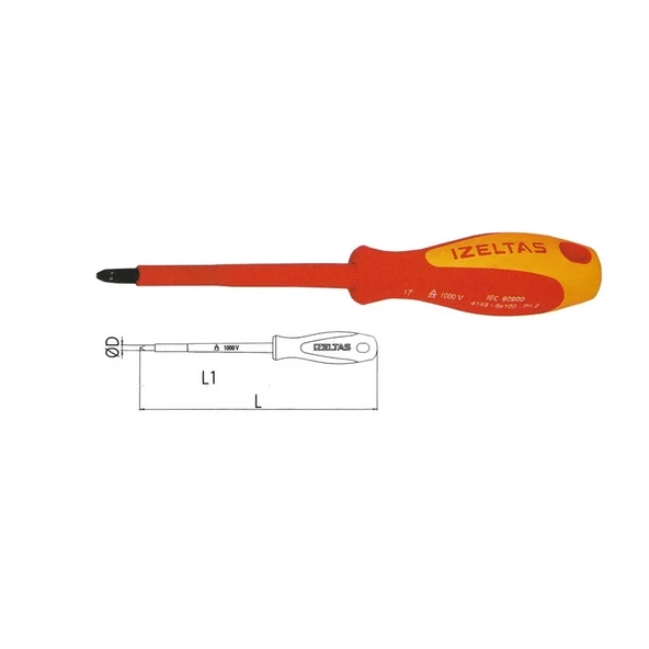 İzeltaş 4145184580 1000V İzoleli Elektrikçi Yıldız Uçlu Tornavida 4.5x80 ürün görseli 1