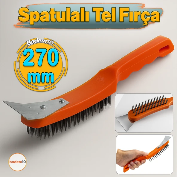 Spatulalı Çelik Tel Fırça 270 mm Metal Kazıma Temizleme Pas Sökücü Çelik Kıllı El Tipi Nalbur Fırça ürün görseli 1