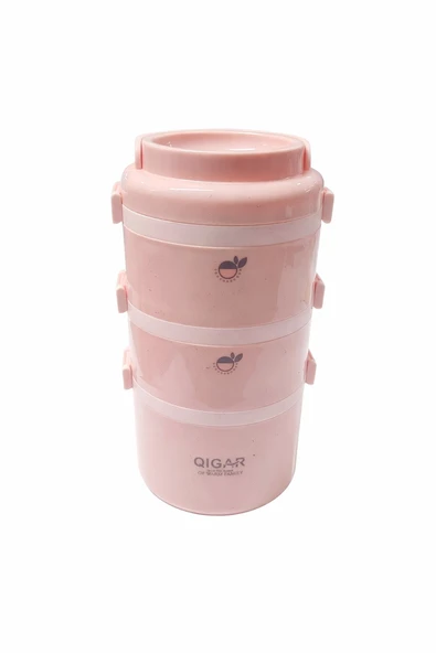 Tantitoni 3 Katlı Paslanmaz Çelik Yuvarlak Yemek Taşıma Kabı 2.7 lt Pembe ürün görseli 1