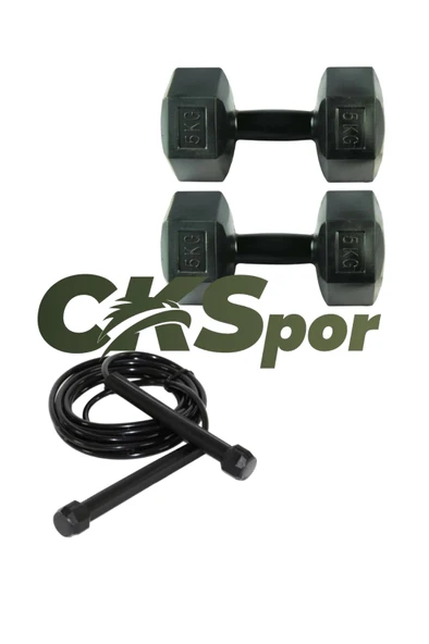 CKSpor Süper Set Arbentedarik Dambıl Seti 5 Kg X 2 Adet 10 Kg + Siyah Atlama İpi Ağırlık Seti ürün görseli 1