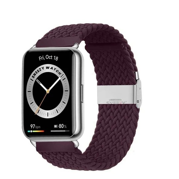 Sneezy Huawei Watch Fit 2 İle Uyumlu Metal Klips Solo Fiberlink Örgü Kordon  Mürdüm ürün görseli 1