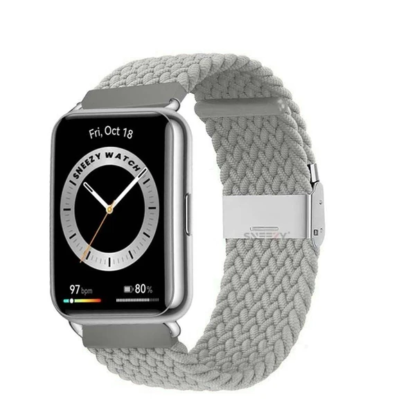 Sneezy Huawei Watch Fit 2 İle Uyumlu Metal Klips Solo Fiberlink Örgü Kordon  Gri ürün görseli 1