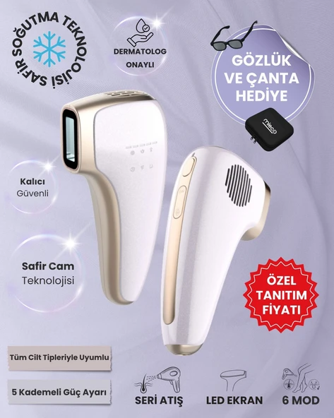 Mieco Sapphire Soğutma Özellikli IPL Lazer Epilasyon Aleti (Safir Cam) - MOR + Gözlük ve Çanta Hediyeli ürün görseli 1