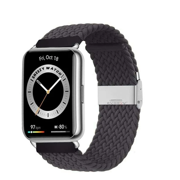 Sneezy Huawei Watch Fit 2 İle Uyumlu Metal Klips Solo Fiberlink Örgü Kordon  Füme ürün görseli 1