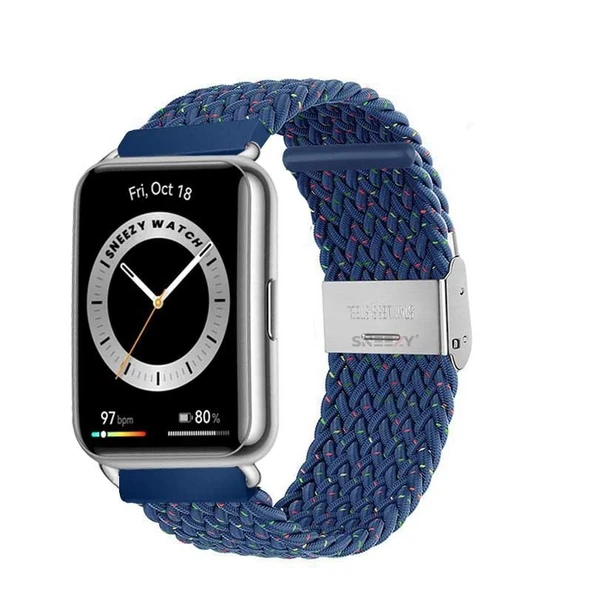 Sneezy Huawei Watch Fit 2 İle Uyumlu Metal Klips Solo Fiberlink Örgü Kordon  Mavi Gökkuşağı ürün görseli 1