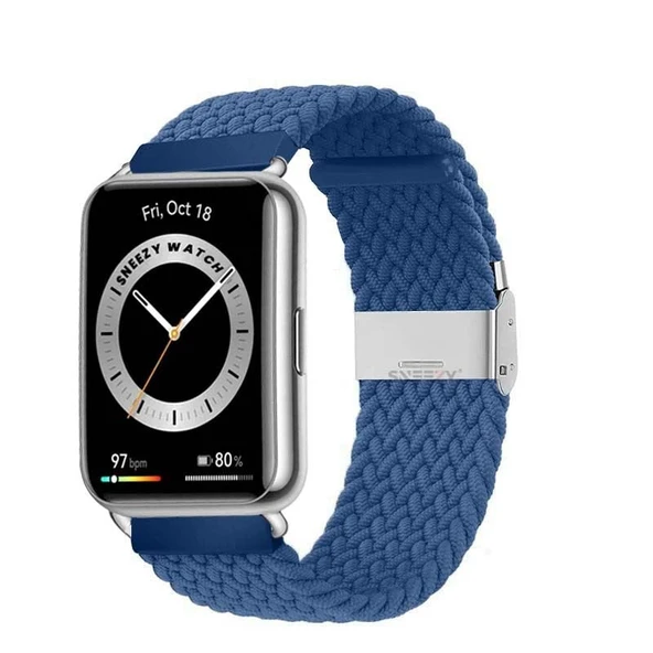 Sneezy Huawei Watch Fit 2 İle Uyumlu Metal Klips Solo Fiberlink Örgü Kordon  Mavi ürün görseli 1