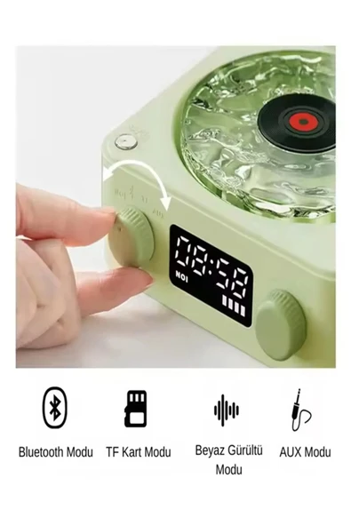 Waves Nostalji Plak Görünümlü Bluetooth Hoparlör 3d Ses Dalgası Retro Müzik Plak Yeşil ürün görseli 1