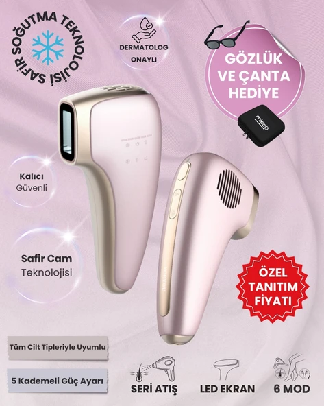 Mieco Sapphire  Soğutma Özellikli ipl Lazer Epilasyon Aleti (Safir Cam)-Rosegold + Gözlük ve Çanta Hediyeli ürün görseli 1
