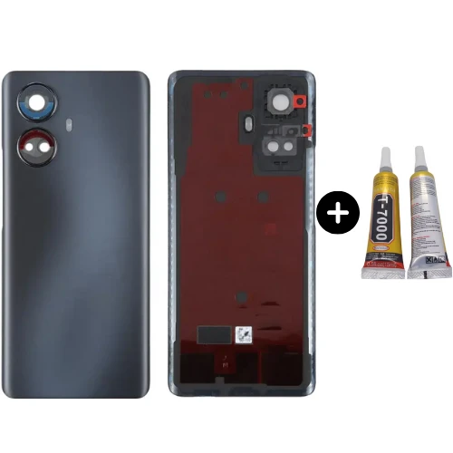 Realme 10 Pro Plus Uyumlu (Lensli) Arka Pil Kapağı Siyah + B7000 ürün görseli 1