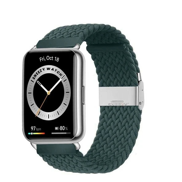 Sneezy Huawei Watch Fit 2 İle Uyumlu Metal Klips Solo Fiberlink Örgü Kordon  Petrol ürün görseli 1