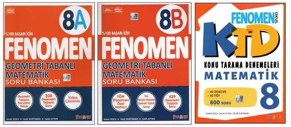 FENOMEN 8.SINIF GEOMETRİ TABANLI MATEMATİK 8A VE 8B SORU BANKASI+MATEMATİK KTD (3 KİTAP) ürün görseli 1