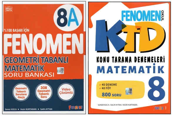 FENOMEN 8.SINIF GEOMETRİ TABANLI SORU BANKASI 8A+MATEMATİK KONU TARAMA DENEMELERİ (2 KİTAP) ürün görseli 1