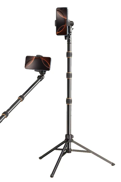 Farway 360 Derece Ayarlanılabilir 4 Kademeli Alüminyum Telefon Tutucu Tripod Monopod Selfie Çubuğu 210 cm Çantalı ürün görseli 1