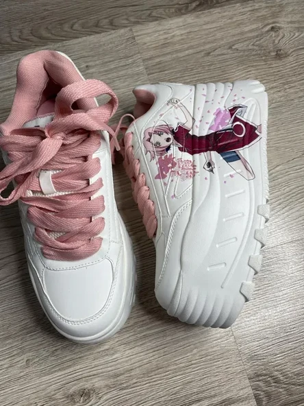Bershka Naruto platform Spor Ayakkabı Beyaz-Pembe ürün görseli 1