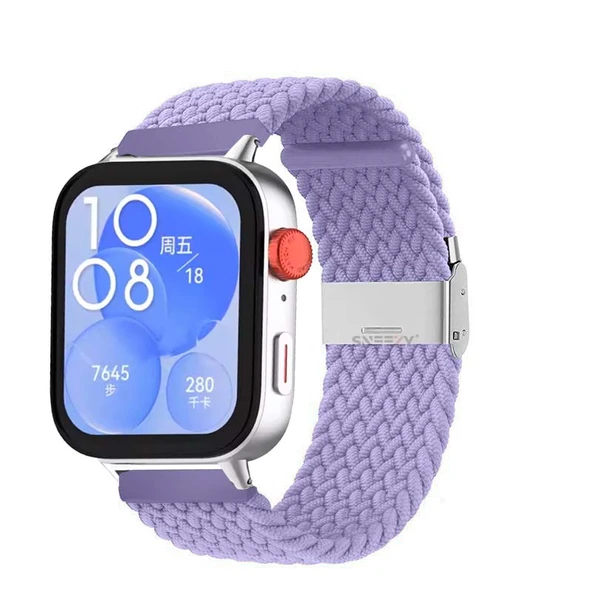Huawei Watch Fit 3 İle Uyumlu Metal Klips Solo Fiberlink Örgü Kordon  Lila ürün görseli 1