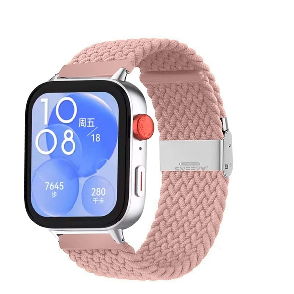 Huawei Watch Fit 3 İle Uyumlu Metal Klips Solo Fiberlink Örgü Kordon  Pembe ürün görseli 1
