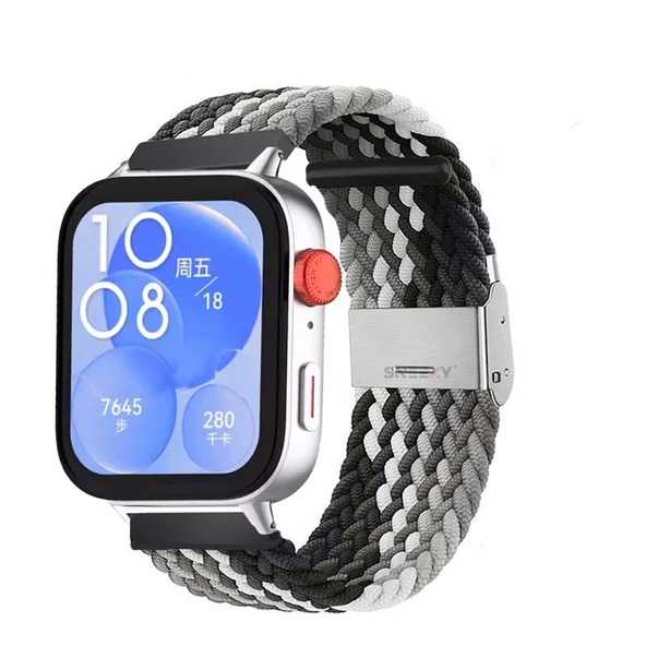 Huawei Watch Fit 3 İle Uyumlu Metal Klips Solo Fiberlink Örgü Kordon  Siyah Beyaz ürün görseli 1