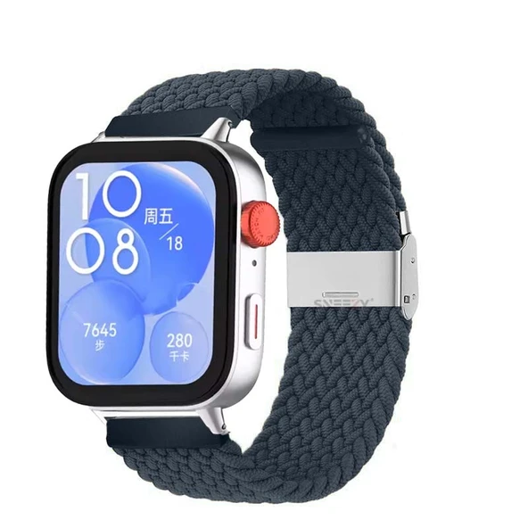 Huawei Watch Fit 3 İle Uyumlu Metal Klips Solo Fiberlink Örgü Kordon  Mavi Koyu ürün görseli 1