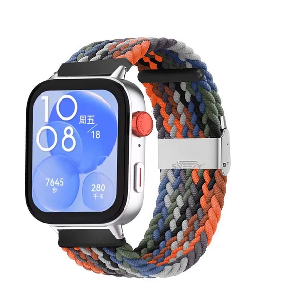 Huawei Watch Fit 3 İle Uyumlu Metal Klips Solo Fiberlink Örgü Kordon  Turuncu Siyah ürün görseli 1