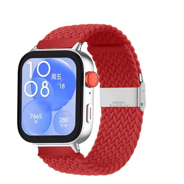 Huawei Watch Fit 3 İle Uyumlu Metal Klips Solo Fiberlink Örgü Kordon  Kırmızı ürün görseli 1