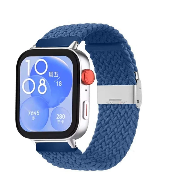 Huawei Watch Fit 3 İle Uyumlu Metal Klips Solo Fiberlink Örgü Kordon  Mavi ürün görseli 1