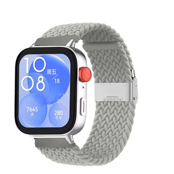 Huawei Watch Fit 3 İle Uyumlu Metal Klips Solo Fiberlink Örgü Kordon  Gri ürün görseli 1