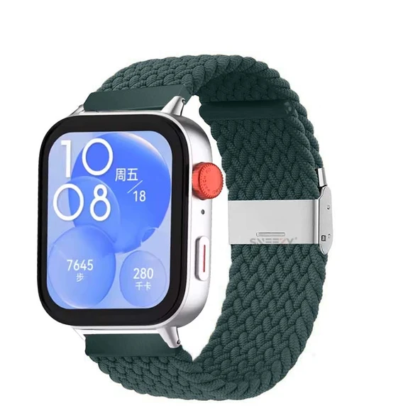 Huawei Watch Fit 3 İle Uyumlu Metal Klips Solo Fiberlink Örgü Kordon  Petrol ürün görseli 1