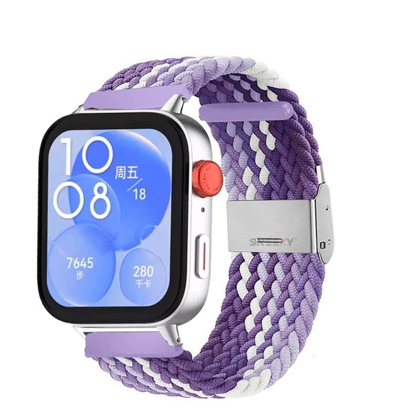 Huawei Watch Fit 3 İle Uyumlu Metal Klips Solo Fiberlink Örgü Kordon  Lila Beyaz ürün görseli 1