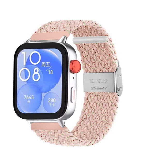 Huawei Watch Fit 3 İle Uyumlu Metal Klips Solo Fiberlink Örgü Kordon  Pudra ürün görseli 1