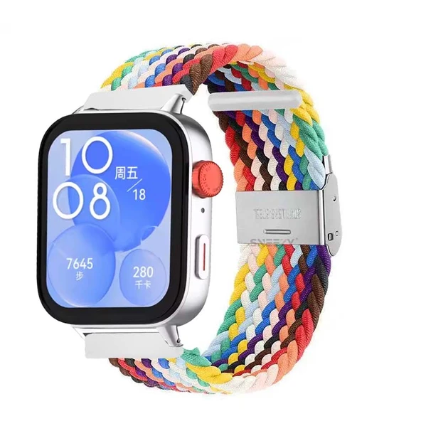 Huawei Watch Fit 3 İle Uyumlu Metal Klips Solo Fiberlink Örgü Kordon  Gökkuşağı ürün görseli 1