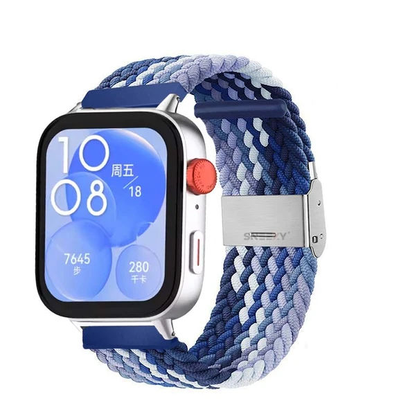 Huawei Watch Fit 3 İle Uyumlu Metal Klips Solo Fiberlink Örgü Kordon  Mavi Beyaz ürün görseli 1