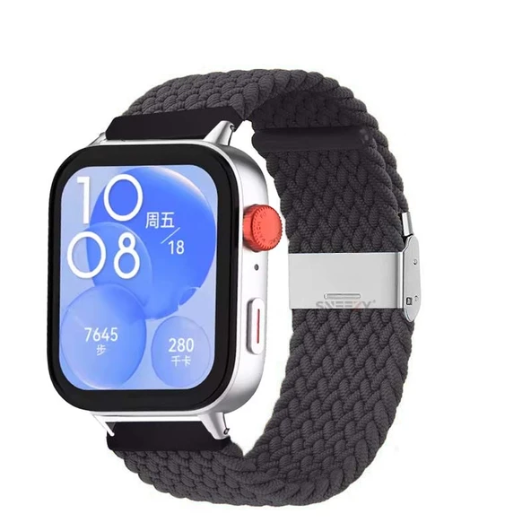Huawei Watch Fit 3 İle Uyumlu Metal Klips Solo Fiberlink Örgü Kordon  Füme ürün görseli 1