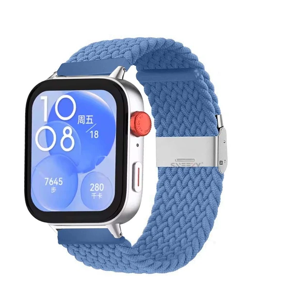 Huawei Watch Fit 3 İle Uyumlu Metal Klips Solo Fiberlink Örgü Kordon  Açık Mavi ürün görseli 1
